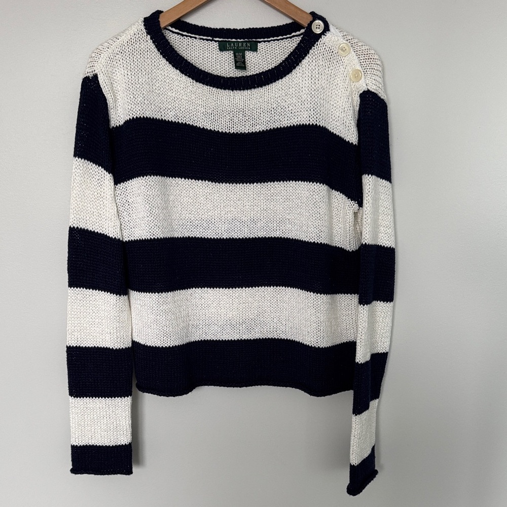 Ralph Lauren Navy and White Striped Sweater Size Medium